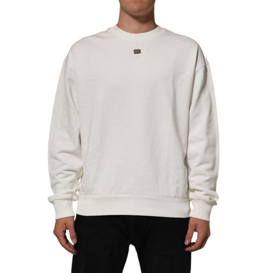 Dolce & Gabbana White DG Logo Crew Neck Sweatshirt Sweater, premium cotton, logo plaque detail, ribbed hem and cuffs.