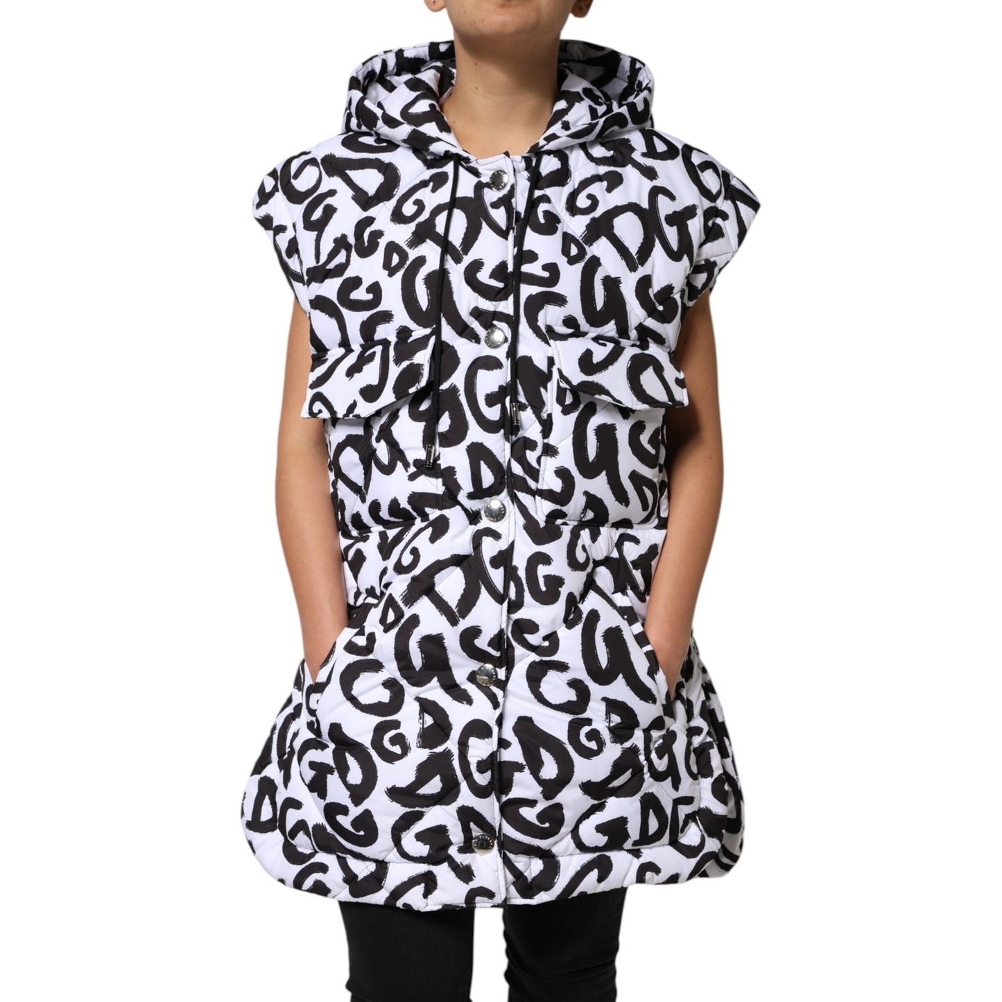 Dolce & Gabbana White DG Mania Hooded Sleeveless Puffer Jacket