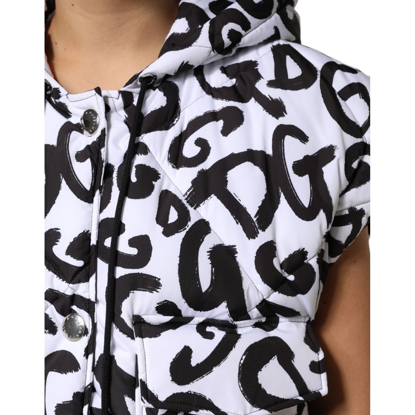 Dolce & Gabbana White DG Mania Hooded Sleeveless Puffer Jacket