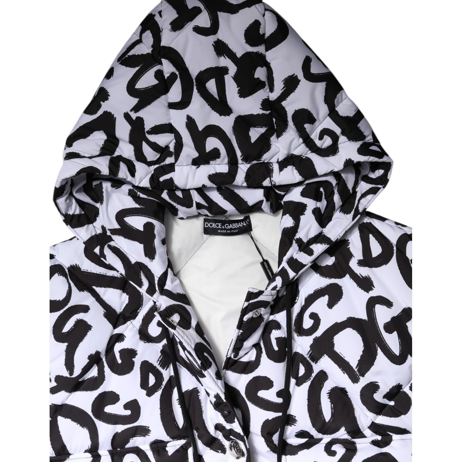 Dolce & Gabbana White DG Mania Hooded Sleeveless Puffer Jacket