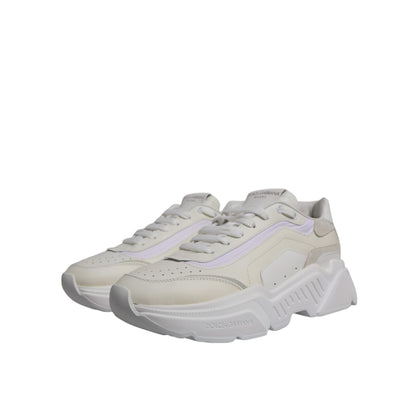 Dolce & Gabbana White Daymaster Low Top Sneakers Shoes with calf leather and nylon, featuring a rubber sole and lace-up closure.