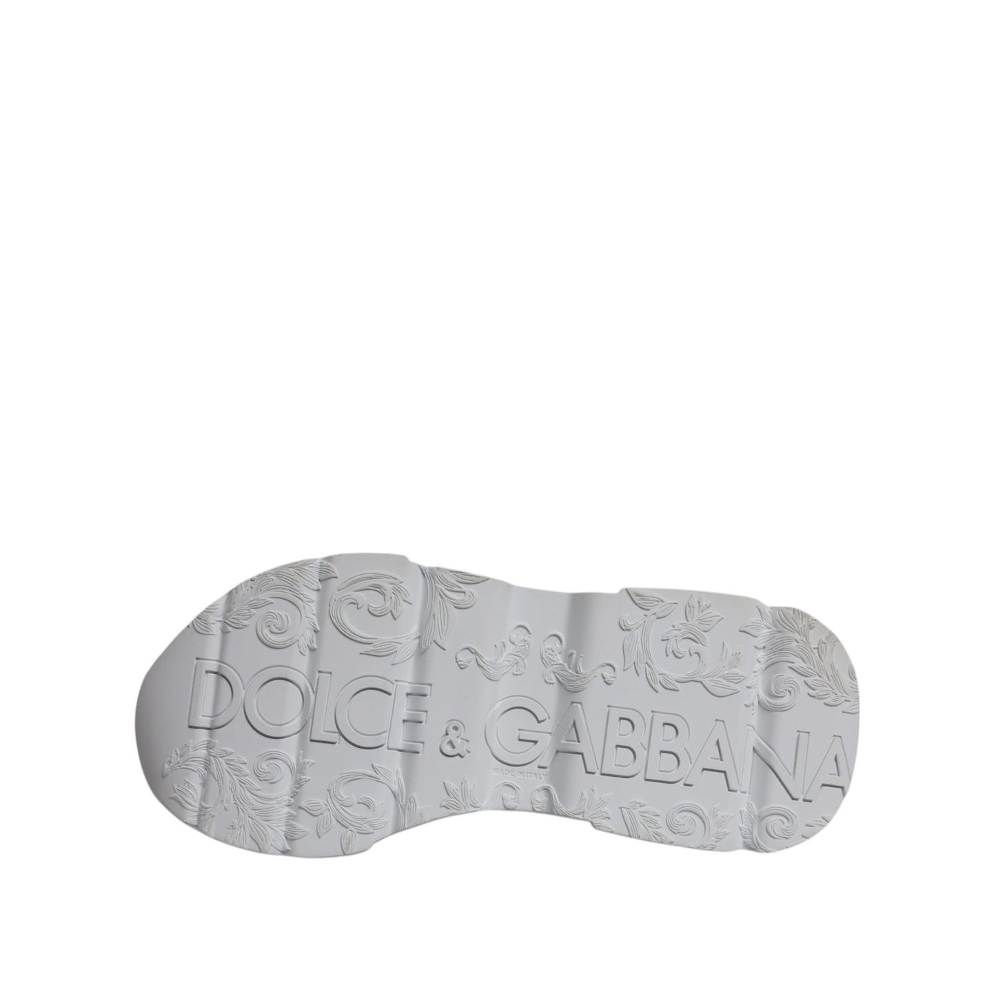 Sole design of Dolce & Gabbana White Daymaster Low Top Sneakers Shoes showcasing logo and intricate patterns.
