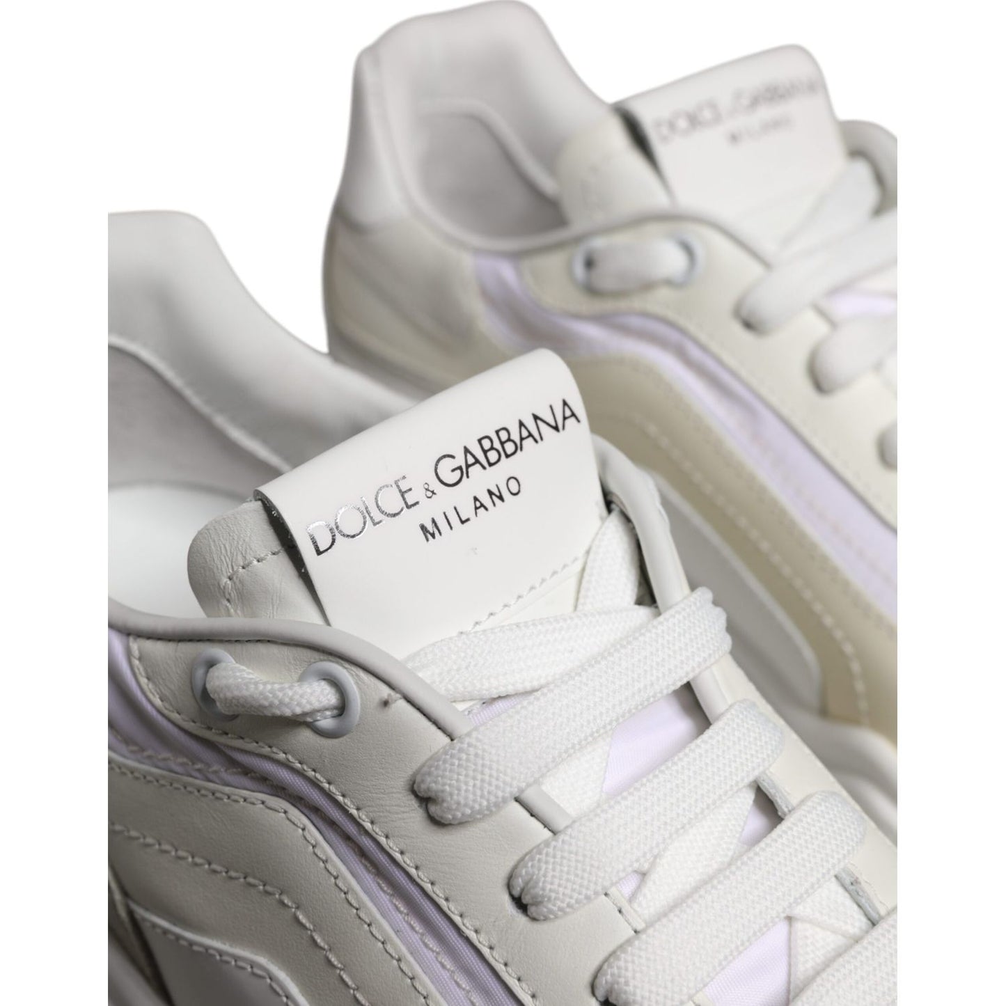 Dolce & Gabbana White Daymaster Low Top Sneakers Shoes, luxury calf leather and nylon design, lace-up closure, made in Italy