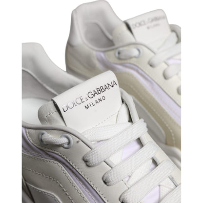 Dolce & Gabbana White Daymaster Low Top Sneakers Shoes, luxury calf leather and nylon design, lace-up closure, made in Italy