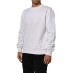 Dolce & Gabbana White Embossed Logo Men Sweatshirt Sweater in premium cotton with ribbed hem, perfect for a refined casual outfit.