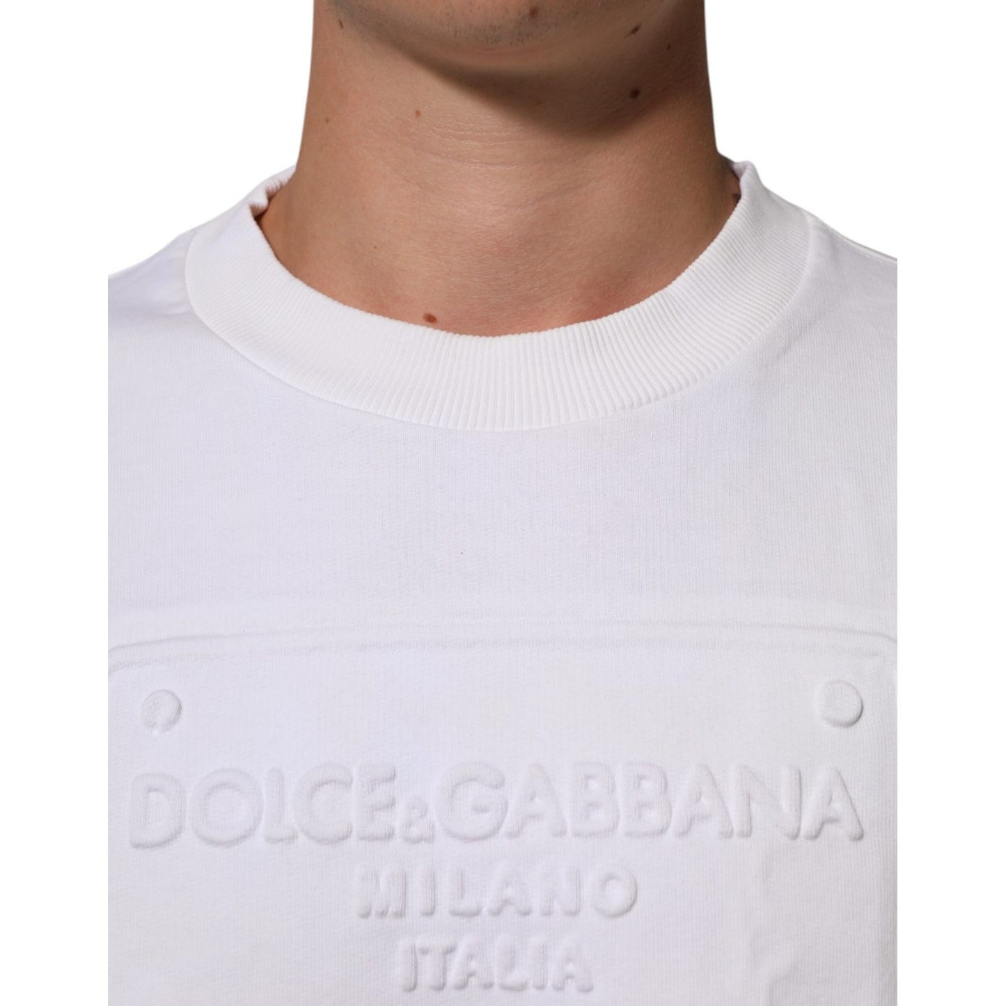 Dolce & Gabbana White Embossed Logo Men Sweatshirt Sweater