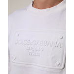 Dolce & Gabbana White Embossed Logo Men Sweatshirt Sweater showcasing front detailing.