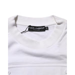 Dolce & Gabbana White Embossed Logo Men Sweatshirt Sweater with ribbed crew neck and tag detail.