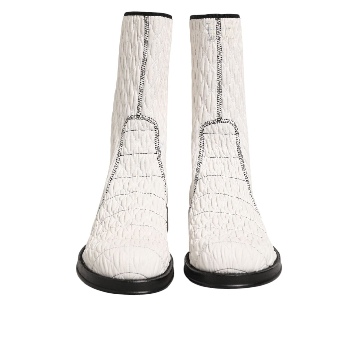 Dolce & Gabbana White Lambskin Leather Mid Calf Boots Shoes, stylish and versatile boots for modern sophistication.