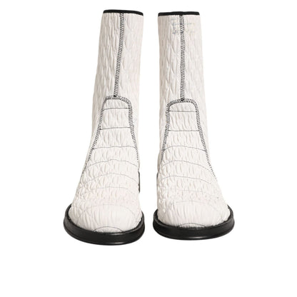 Dolce & Gabbana White Lambskin Leather Mid Calf Boots Shoes, stylish and versatile boots for modern sophistication.