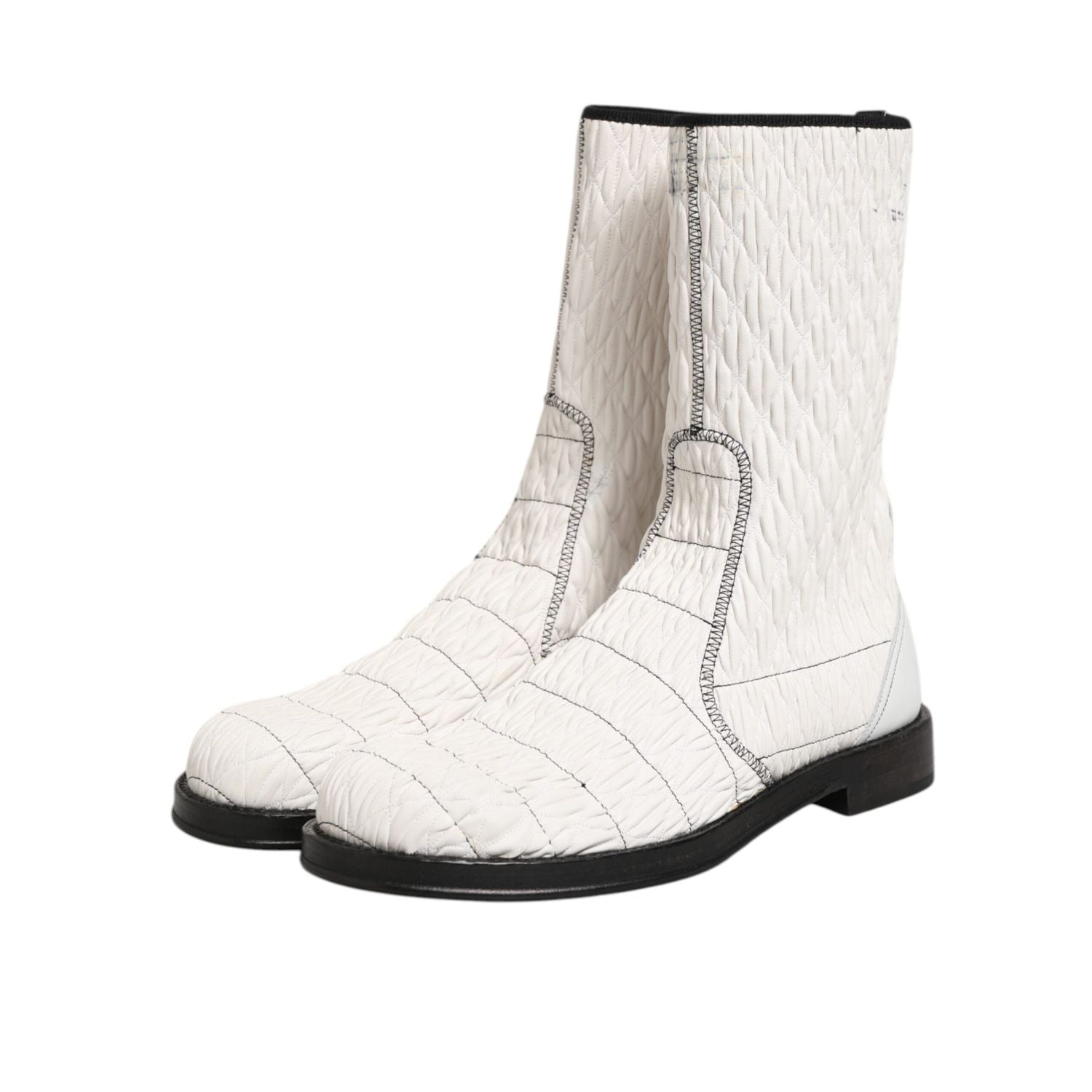Dolce & Gabbana White Lambskin Leather Mid Calf Boots Shoes