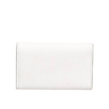 Dolce & Gabbana White Leather Card Case Holder Wallet Gold Logo Plate Key Holder