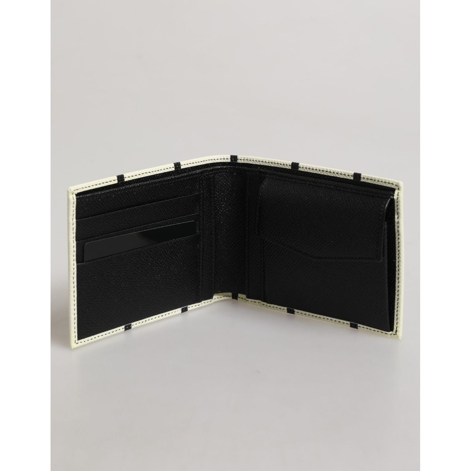 Dolce & Gabbana White Leather DG Crown Royals Bifold Card Holder Wallet