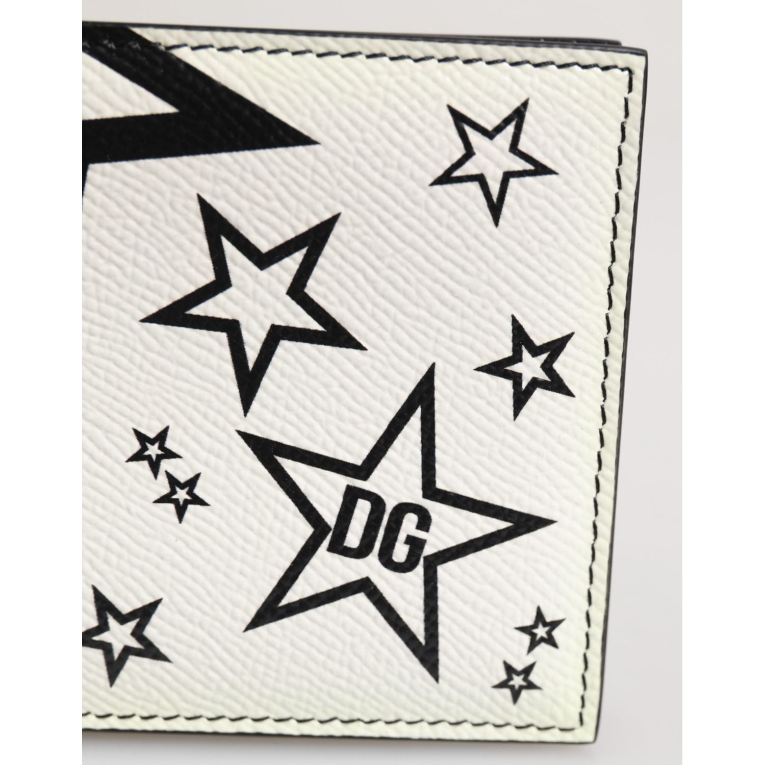 Dolce & Gabbana White Leather DG Star Logo Bifold Men Card Holder Wallet