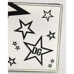 Dolce & Gabbana White Leather DG Star Logo Bifold Men Card Holder Wallet corner detail with star design.