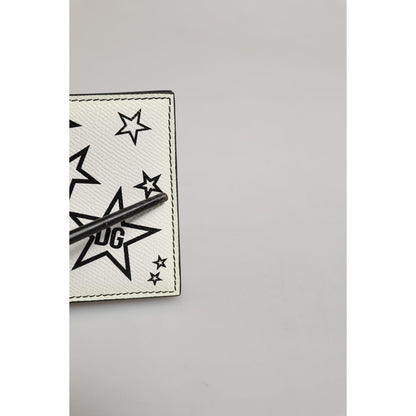 Dolce & Gabbana White Leather DG Star Logo Bifold Men Card Holder Wallet