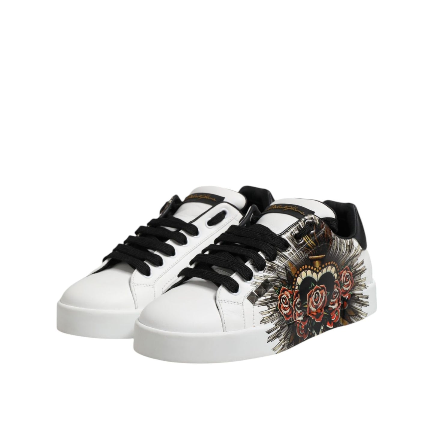 Dolce & Gabbana White Leather Portofino Lace Up Sneakers Shoes