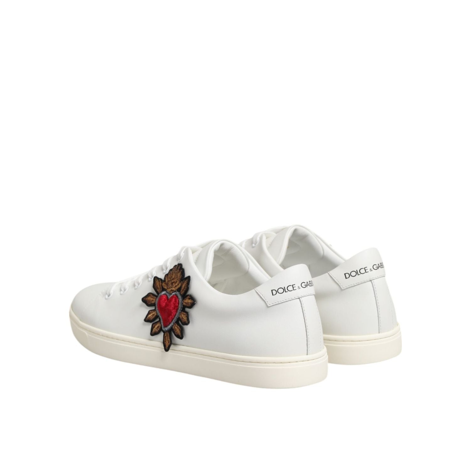 Dolce & Gabbana White Leather Sacre Heart Patch Sneakers  Shoes