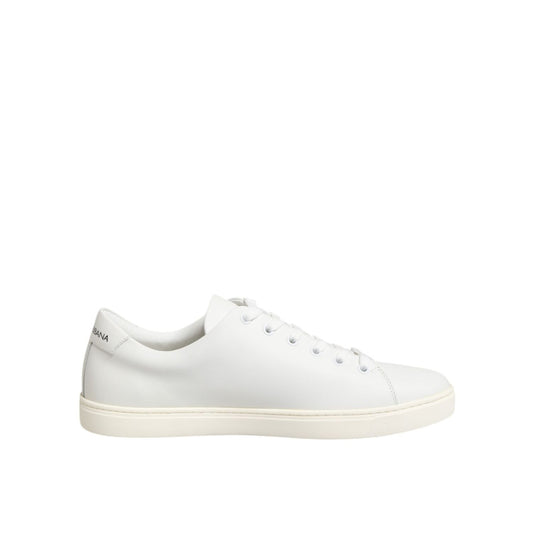 Dolce & Gabbana White Leather Sacre Heart Patch Sneakers Shoes with Sacred Heart embroidered detail, perfect for casual elegance.