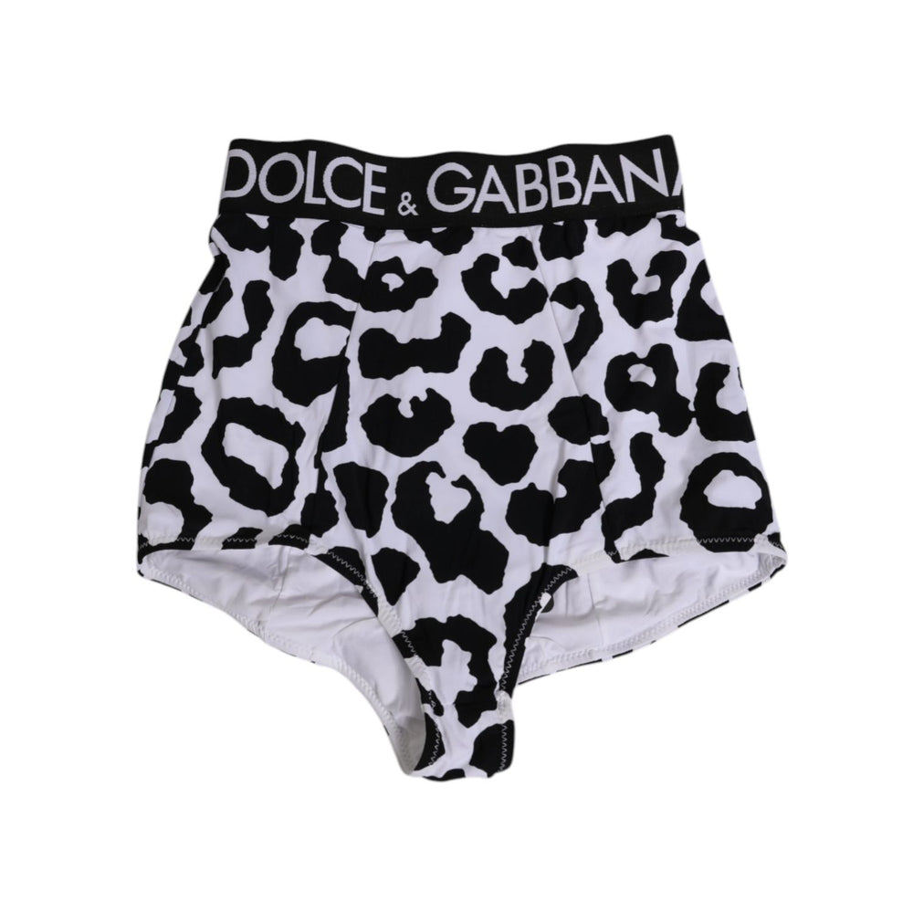 Dolce & Gabbana White Leopard Nylon High Waist Girdle Underwear featuring signature leopard print and brand logo.
