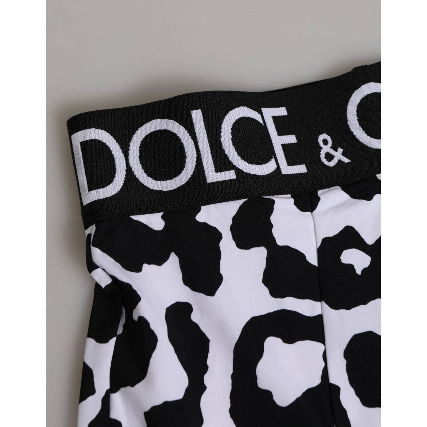 Dolce & Gabbana White Leopard Nylon High Waist Girdle Underwear detail image with logo waistband, showcasing leopard print design.