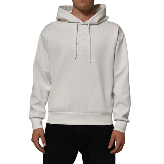Dolce & Gabbana White Logo Hooded Men Sweatshirt Sweater, premium cotton, iconic logo, casual luxury wear
