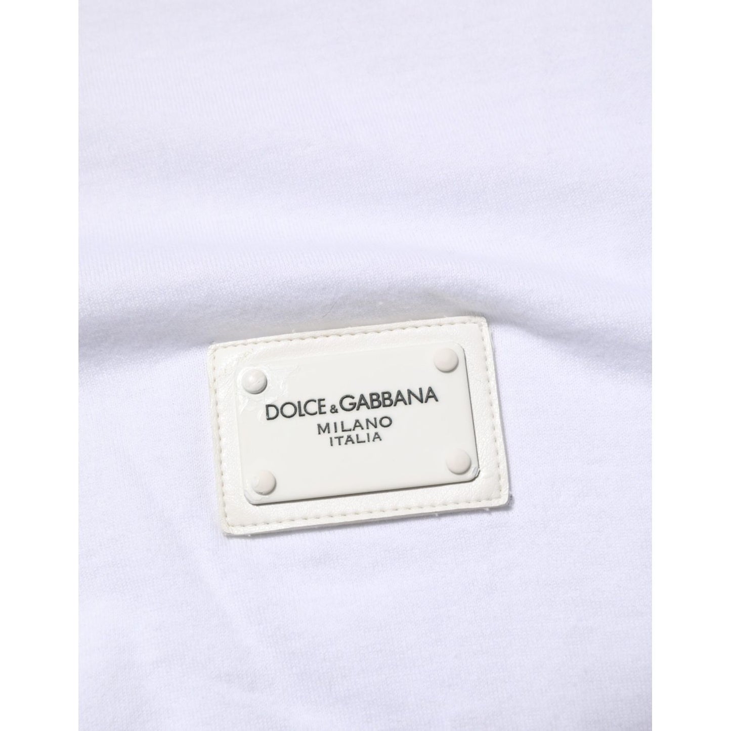 Dolce & Gabbana White Logo Plaque Cotton Crew Neck T-shirt