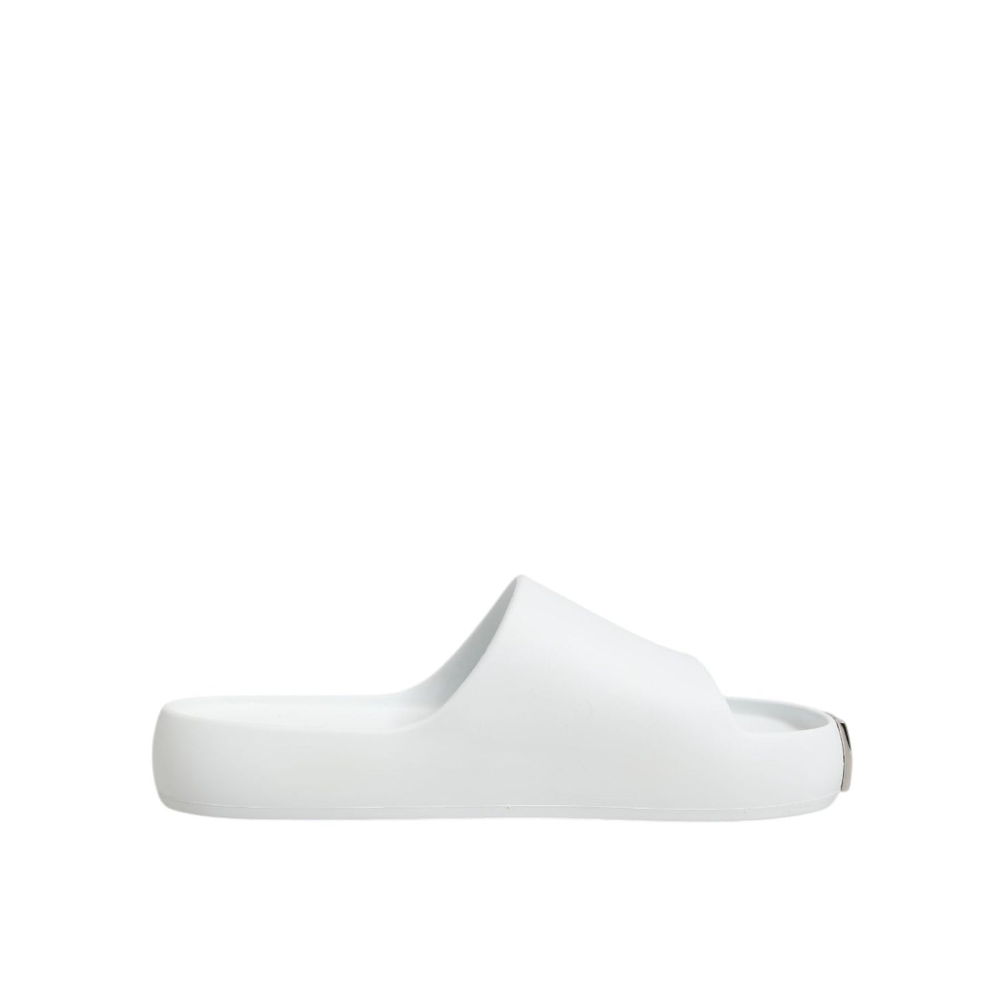 Dolce & Gabbana White Logo Slides Sandals Men Beachwear Shoes, featuring comfortable molded footbed, perfect for beach or casual wear.