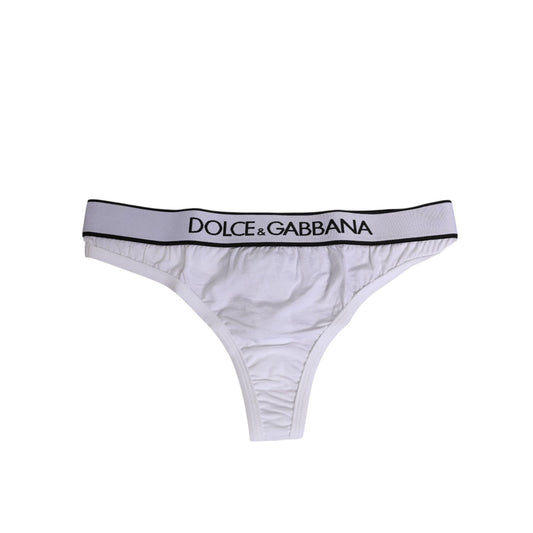 Dolce & Gabbana White Logo Waistband Modal Cotton Thong Underwear with soft high-waist design and bold logo waistband.