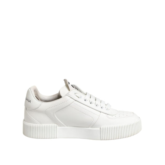 Dolce & Gabbana White Miami Leather Low Top Sneakers Shoes with sleek silhouette and rubber sole.