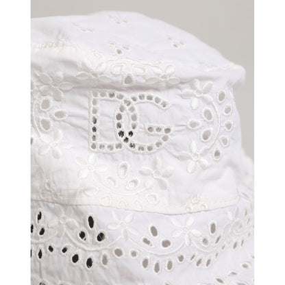 Dolce & Gabbana White Nylon Cut Out Bucket Logo Capello Hat with floral detailing