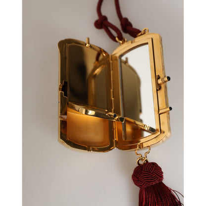 Dolce & Gabbana White Pearl Resin Gold Metal Red Tassel Pendant Bag