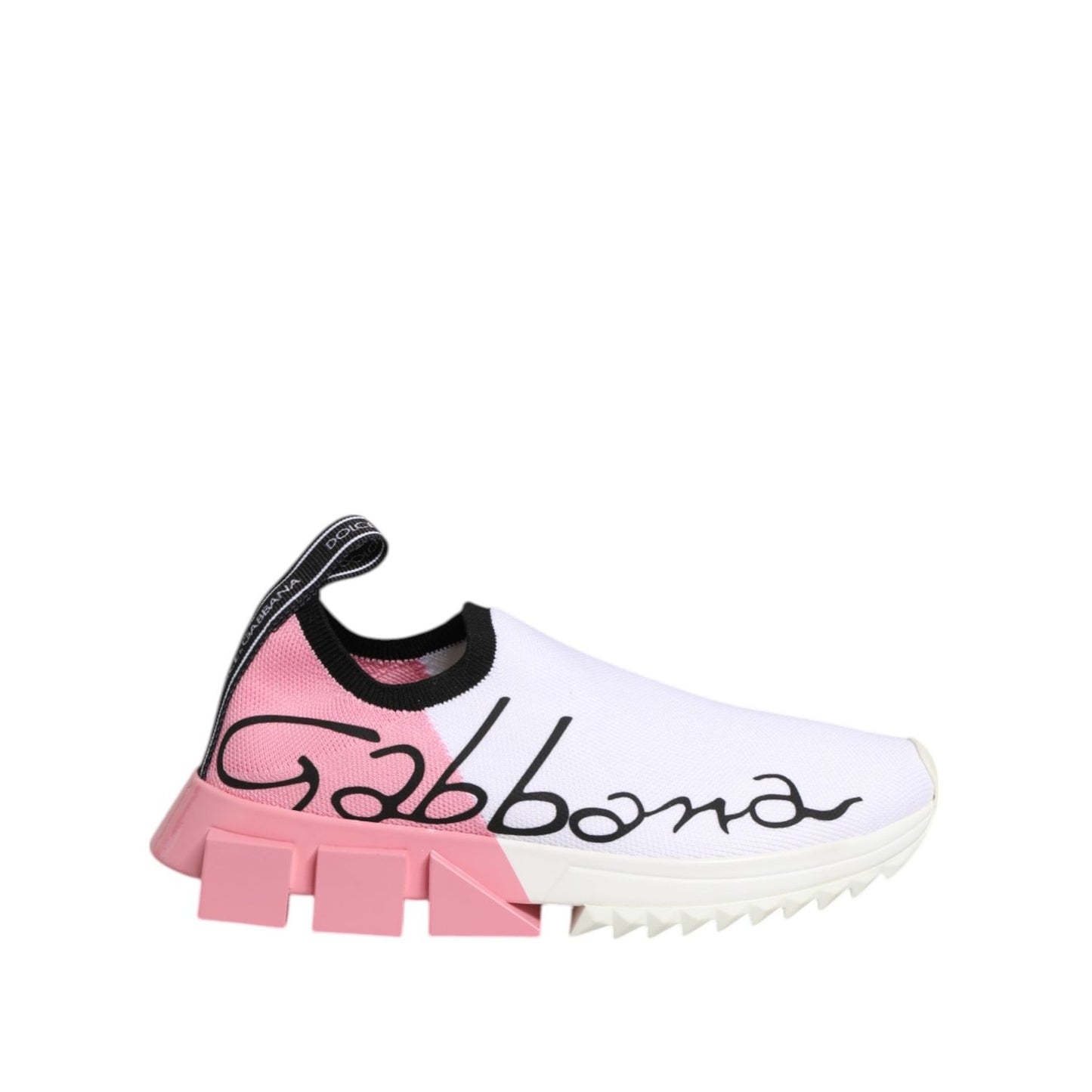 Dolce & Gabbana White Pink Low Top Sorrento Sneakers Shoes with stretch-knit upper and sculpted rubber sole.