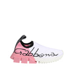 Dolce & Gabbana White Pink Low Top Sorrento Sneakers Shoes with stretch-knit upper and sculpted rubber sole.