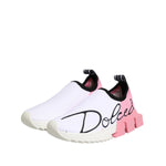 Dolce & Gabbana White Pink Low Top Sorrento Sneakers Shoes with logo detailing and sculpted rubber sole.