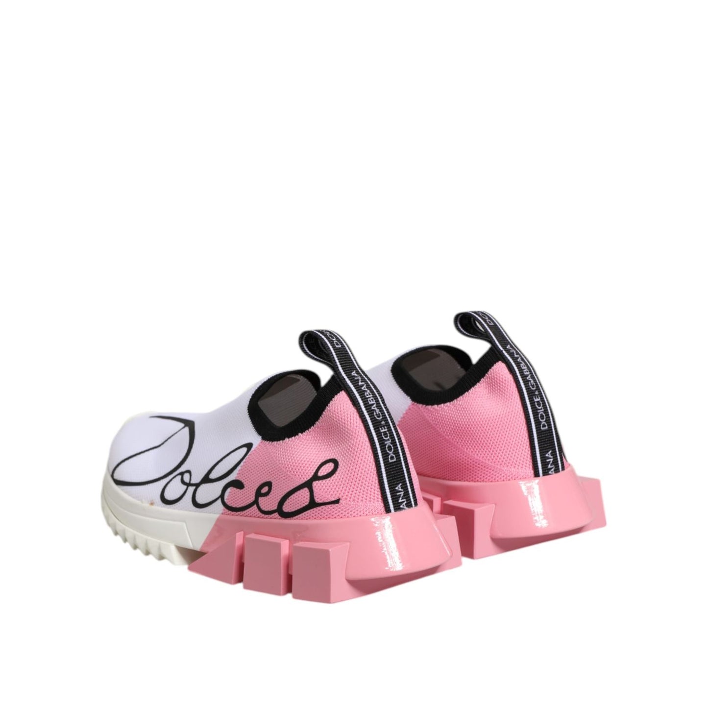 Dolce & Gabbana White Pink Low Top Sorrento Sneakers Shoes with logo detailing and sculpted rubber sole.