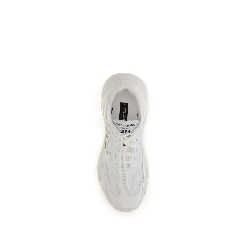 Top view of Dolce & Gabbana White Polyamide Athletic Sneakers with lace-up closure and rubber sole.