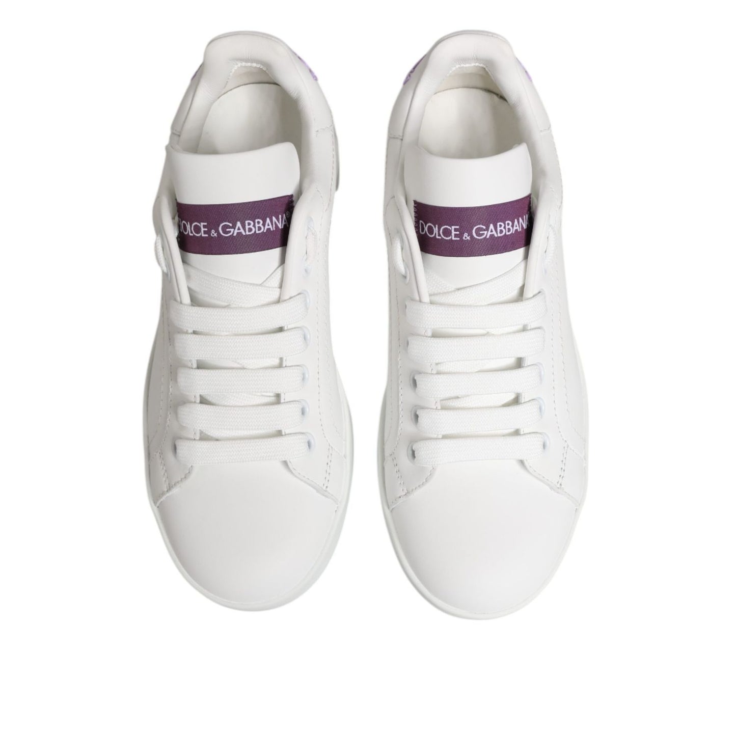 Dolce & Gabbana White Purple Leather Low Top Sneakers Shoes