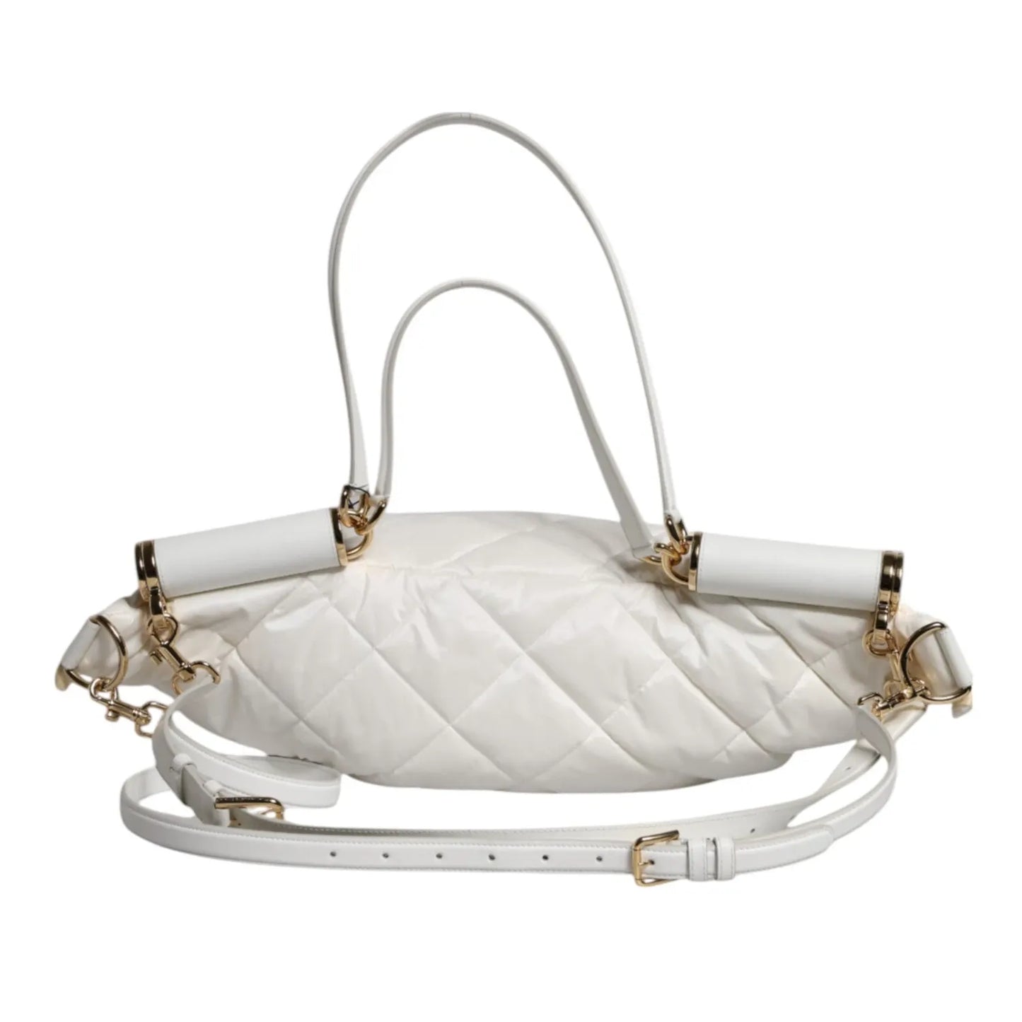 Dolce & Gabbana White Quilted Logo 90's Sicily Belt Waist Fanny Pack Bag with gold-tone hardware and adjustable strap.