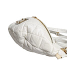 Dolce & Gabbana White Quilted Logo 90's Sicily Belt Waist Fanny Pack Bag with gold-tone hardware and adjustable strap.