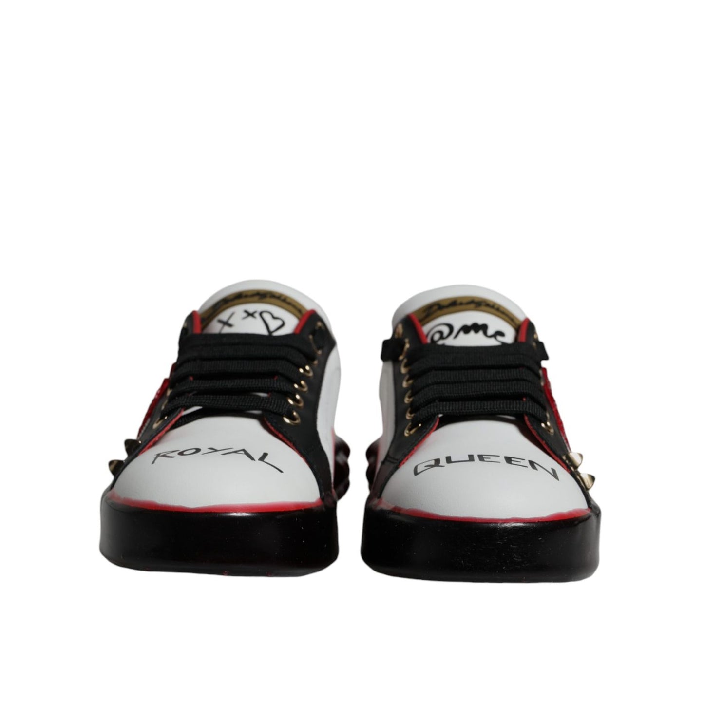 Dolce & Gabbana White Red Crystals Leather Portofino Sneakers Shoes