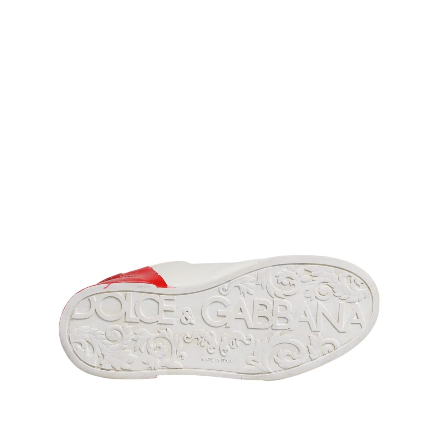Dolce & Gabbana White Red Leather Logo Low Top Sneakers Shoes