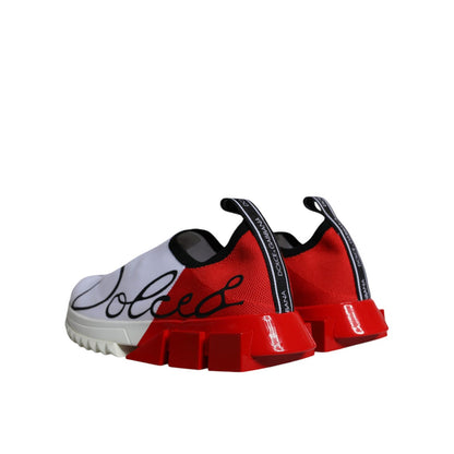 Dolce & Gabbana White Red Low Top Sorrento Men Sneakers Shoes with logo details and rubber sole, minor defect on left shoe