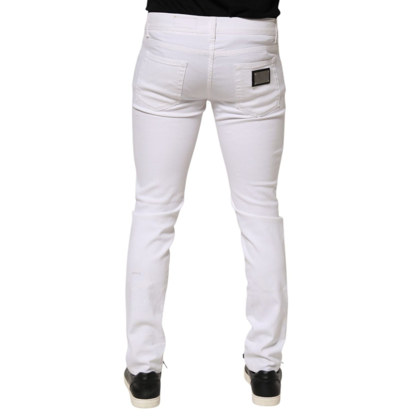 Dolce & Gabbana White Ripped Cotton Skinny Men Denim Jeans