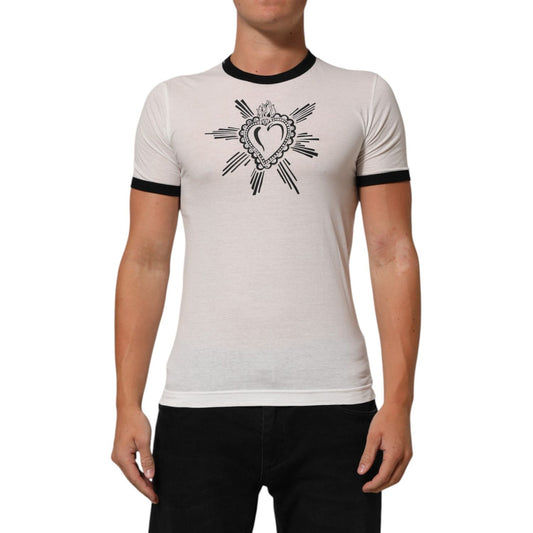 Dolce & Gabbana White Sacred Heart Cotton Crew Neck T-shirt Dolce & Gabbana