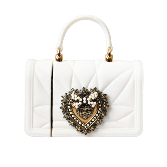 Dolce & Gabbana White Silicone Devotion Heart Cover Hand Bag Airpod Case with gold detailing and quilted effect