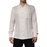 Dolce & Gabbana White Silk DG Logo Print Long Sleeves Shirt with classic collar and button-down front