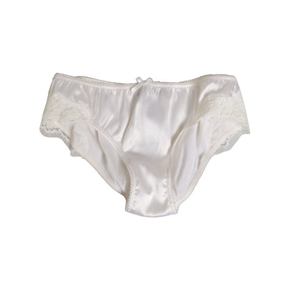 Dolce & Gabbana White Silk Satin Floral Lace Panty Brief Underwear