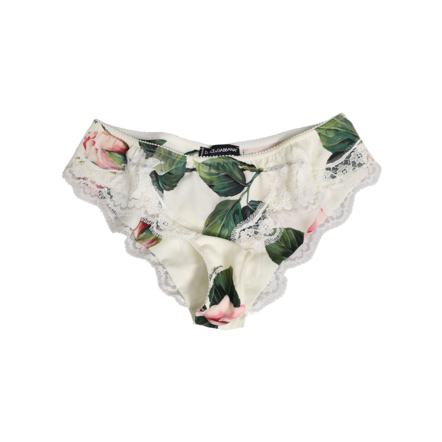 Dolce & Gabbana White Silk Satin Floral Lace Trim Slip Underwear
