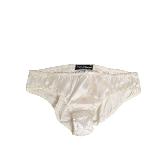 Dolce & Gabbana White Silk Satin Lingerie Panty Underwear featuring luxurious silk blend with bow accent, made in Italy.